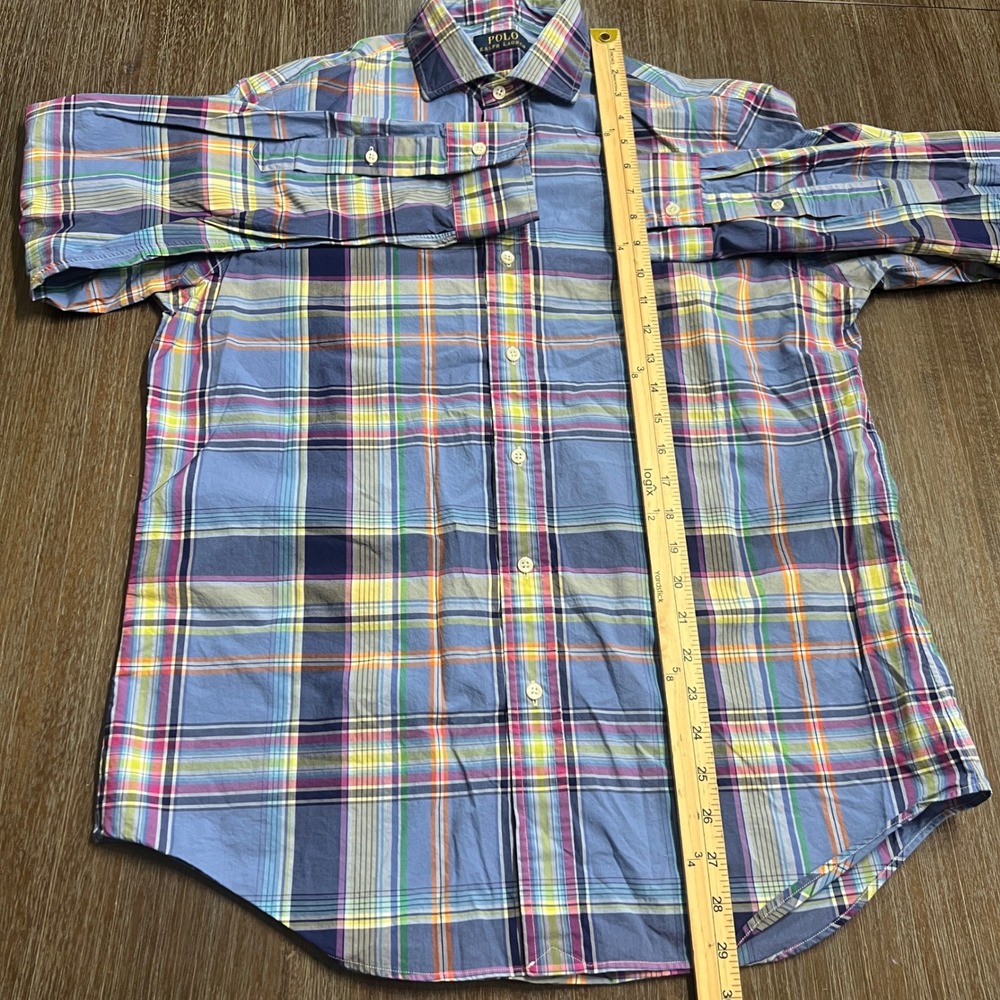 Polo Ralph Lauren Mens Plaid Button Down Shirt Long Sleeve Green Pony Logo M - Picture 8 of 9